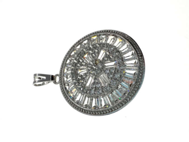 Pendant - 925 Silver Round Pendant with Cubic Zirconia - ML2133