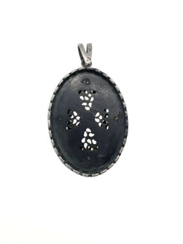Pendant - Vintage 925 Silver Oval-Shaped Pendant with Crystal Stones and Lab Grown Ruby - ML2134