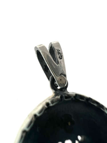 Pendant - Vintage 925 Silver Oval-Shaped Pendant with Crystal Stones and Lab Grown Ruby - ML2134