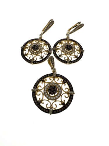 Set - 925 Silver Round Circle with Purple Smoked Quartz and Filigree Design - ML2136