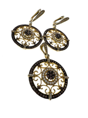 Set - 925 Silver Round Circle with Purple Smoked Quartz and Filigree Design - ML2136