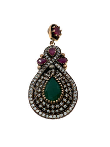 Pendant - 925 Silver Pendant with Lab Grown Emerald, Crystal Stones and Lab Grown Rubies - ML2138