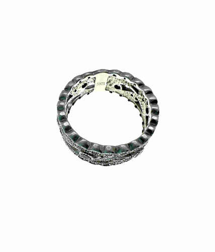 Ring - 925 Silver Ring with a Filigree Design and 6 Diamante Stones - ML2141