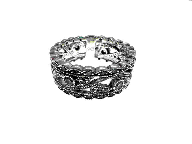 Ring - 925 Silver Ring with a Filigree Design and 6 Diamante Stones - ML2141