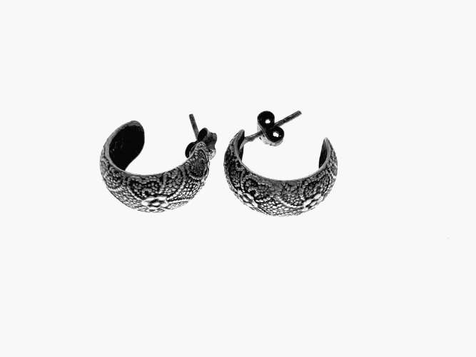 Earrings - Vintage huggy earrings 925 Silver Filigree Design - ML2146