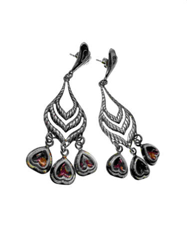 Earrings - Vintage 925 Silver Earrings with Dangly Hearts. 3 Different Colour Stones - ML2149
