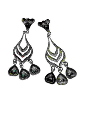 Earrings - Vintage 925 Silver Earrings with Dangly Hearts. 3 Different Colour Stones - ML2149