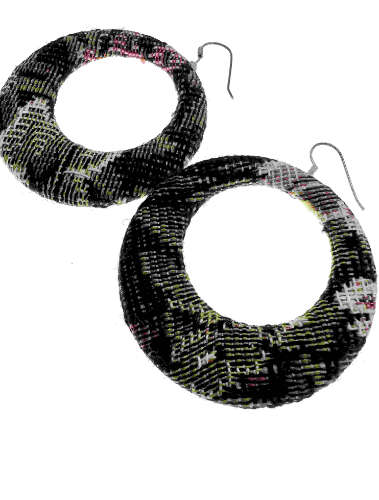 Earrings - Silver Tone Multi-colour Tapestry Design For Pierced Ears - ML2150