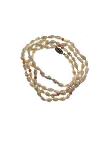 Necklace - Freshwater Pearls with Coral Colour Beads Necklace and 925 Silver Clasp - ML2152