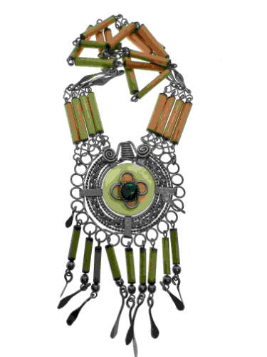 Necklace - Silver Tone Bamboo Style Chain with Filigree Design Centre - ML2153