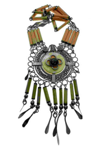 Necklace - Silver Tone Bamboo Style Chain with Filigree Design Centre - ML2153