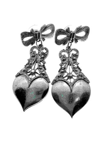 Earrings - Vintage Silver Tone Heart Shape Earrings with Marcasite Design - ML2155
