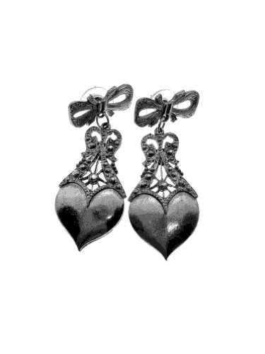 Earrings - Vintage Silver Tone Heart Shape Earrings with Marcasite Design - ML2155
