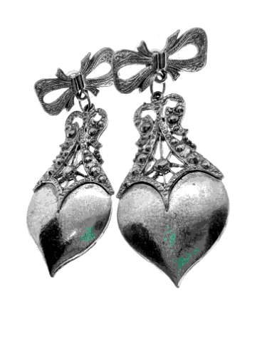 Earrings - Vintage Silver Tone Heart Shape Earrings with Marcasite Design - ML2155