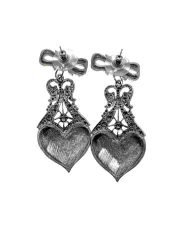 Earrings - Vintage Silver Tone Heart Shape Earrings with Marcasite Design - ML2155
