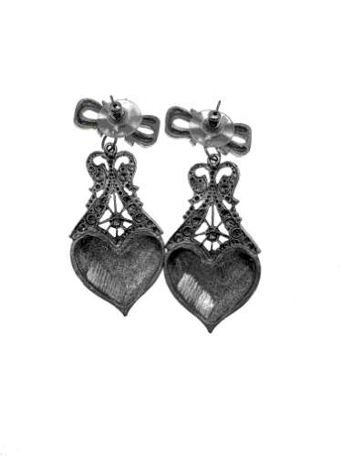 Earrings - Vintage Silver Tone Heart Shape Earrings with Marcasite Design - ML2155