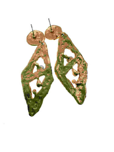 Earrings - Gold Tone Diamond Shape Dangle Earrings with Multi-colour Rhinestones - ML2157