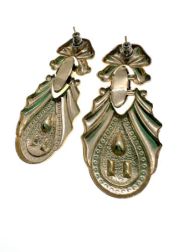 Earrings - Gold Tone Dangle Earrings with 3 Diamantes for Pierced Ears - ML2161