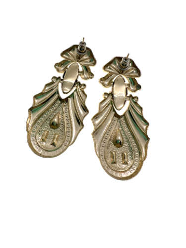 Earrings - Gold Tone Dangle Earrings with 3 Diamantes for Pierced Ears - ML2161
