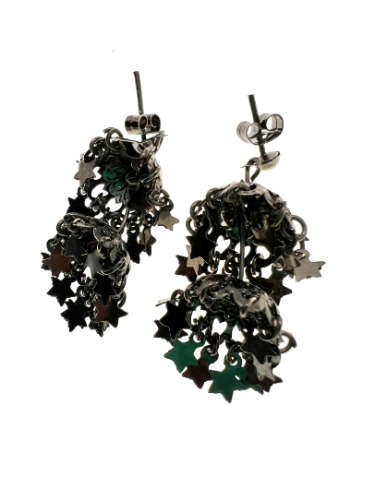 Earrings - Vintage Silver Tone Earrings with Dangling Stars - ML2162