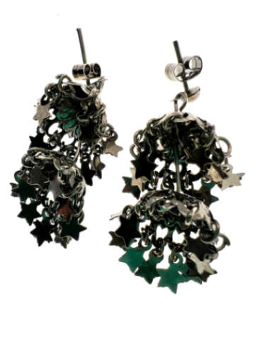Earrings - Vintage Silver Tone Earrings with Dangling Stars - ML2162