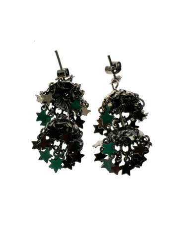 Earrings - Vintage Silver Tone Earrings with Dangling Stars - ML2162