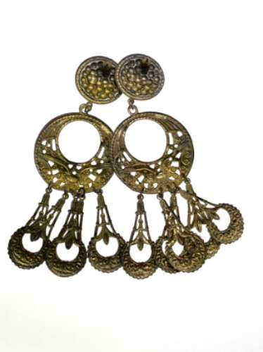 Earrings -  Vintage Silver and Gold Tone Dangly Earrings. Filigree Design. - ML2164