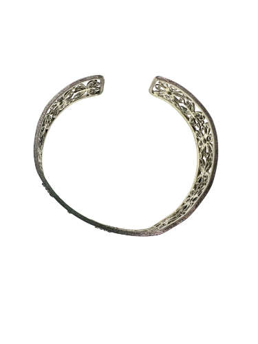 Bracelet - Vintage Silver Tone Filigree Cuff Bracelet Flowers and Butterflies - ML2167