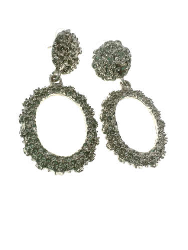 Earrings - Silver Tone Textured Oval Glitter Design Earrings for Pierced Ears - ML2169