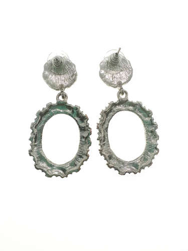 Earrings - Silver Tone Textured Oval Glitter Design Earrings for Pierced Ears - ML2169