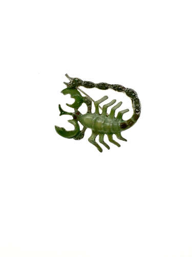 Brooch - Silver Tone Lobster Brooch Stamped 9 JL with Diamantes in the Tail - ML2173