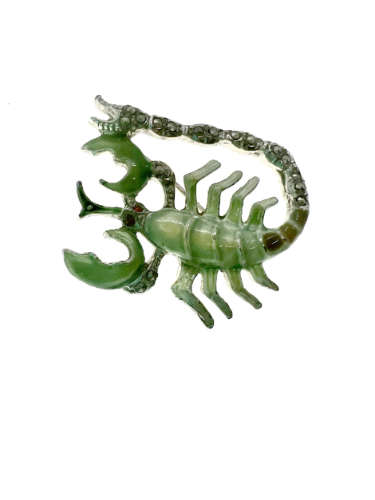 Brooch - Silver Tone Lobster Brooch Stamped 9 JL with Diamantes in the Tail - ML2173