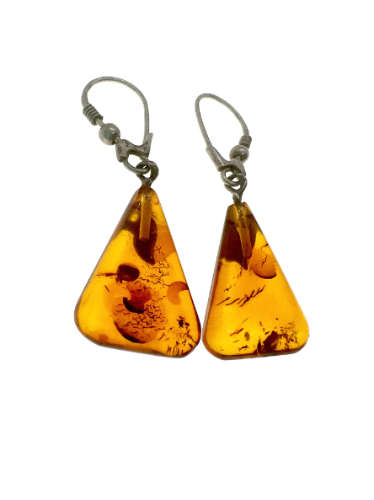 Earrings - Amber Colour Dangle Earrings with Silver Tone Hook - ML2175