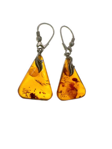 Earrings - Amber Colour Dangle Earrings with Silver Tone Hook - ML2175