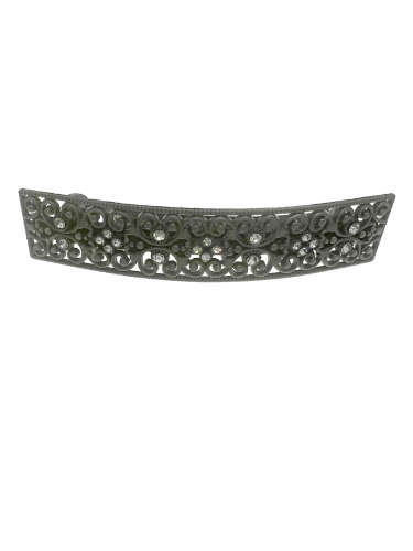 Hair Clip - Vintage Dark Metal Tone Hair Clip with Filigree Design and 20 Diamante Stones - ML2178