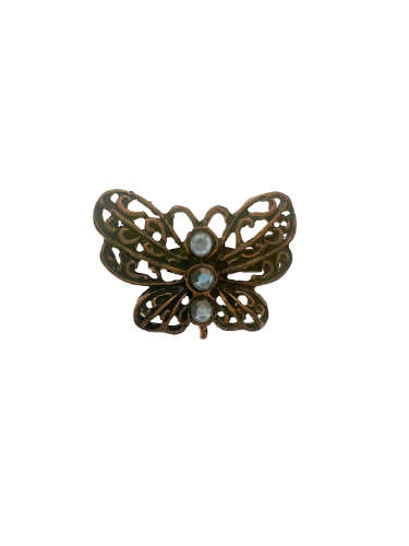 Brooch - Vintage Bronze Tone Filigree Butterfly Brooch with 3 x Diamantes - ML2185