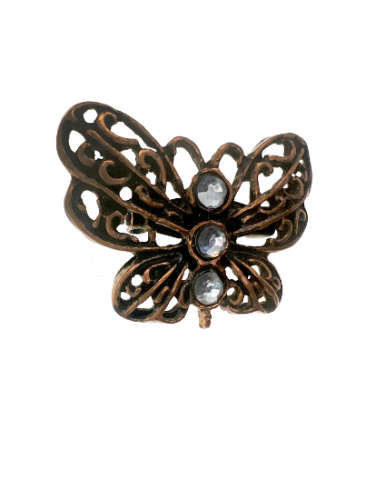 Brooch - Vintage Bronze Tone Filigree Butterfly Brooch with 3 x Diamantes - ML2185