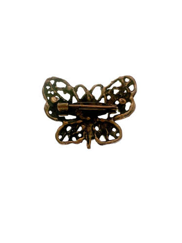 Brooch - Vintage Bronze Tone Filigree Butterfly Brooch with 3 x Diamantes - ML2185