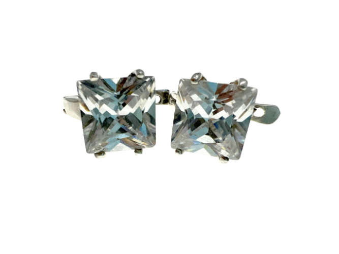 Earrings - Vintage 925 Silver Earrings with Large Centre Crystal-like Stone - ML2189