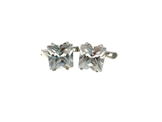 Earrings - Vintage 925 Silver Earrings with Large Centre Crystal-like Stone - ML2189