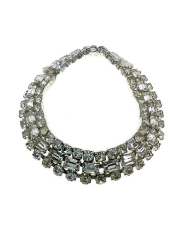 Bracelet - Vintage Silver Tone Cuff Bracelet. 3 Rows of Diamante Stones. One Blue Stone - ML2190