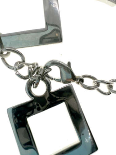 Bracelet - Vintage Silver Tone Square Link Bracelet with 2 Squares having Diamante Stones - ML2191