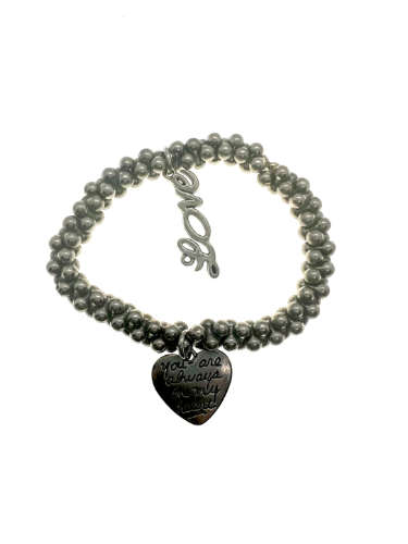 Bracelet - Vintage Silver Tone Beaded Bracelet with 2 Charms - ML2194