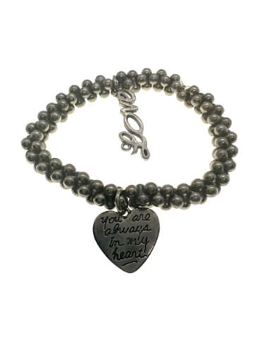 Bracelet - Vintage Silver Tone Beaded Bracelet with 2 Charms - ML2194