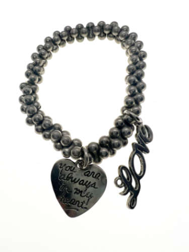 Bracelet - Silver Tone Beaded Bracelet with 2 Charms - ML2199