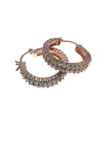 Earrings - Vintage 925 Silver Rose Gold Colour Earrings with 2 rows of Diamante Stones - ML2200