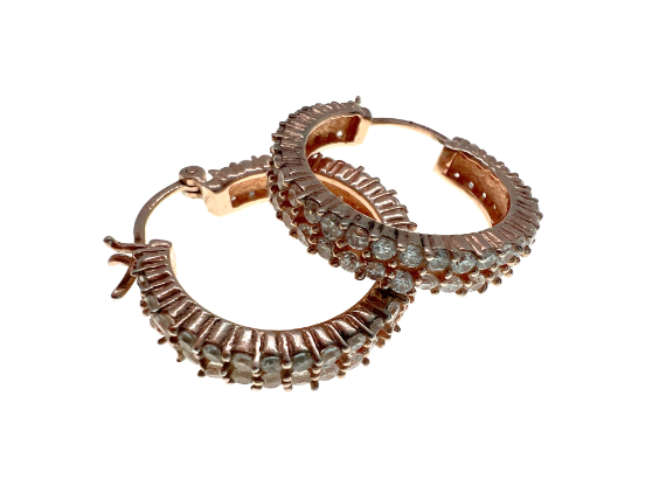 Earrings - Vintage 925 Silver Rose Gold Colour Earrings with 2 rows of Diamante Stones - ML2200