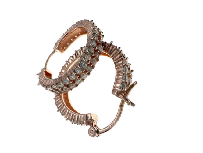 Earrings - Vintage 925 Silver Rose Gold Colour Earrings with 2 rows of Diamante Stones - ML2200