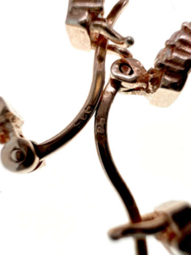 Earrings - Vintage 925 Silver Rose Gold Colour Earrings with 2 rows of Diamante Stones - ML2200