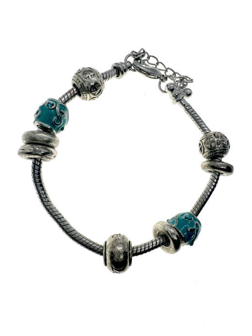 Bracelet -  Vintage Silver Tone Bracelet with troll Beads - Colours Silver and Turquoise - ML2204